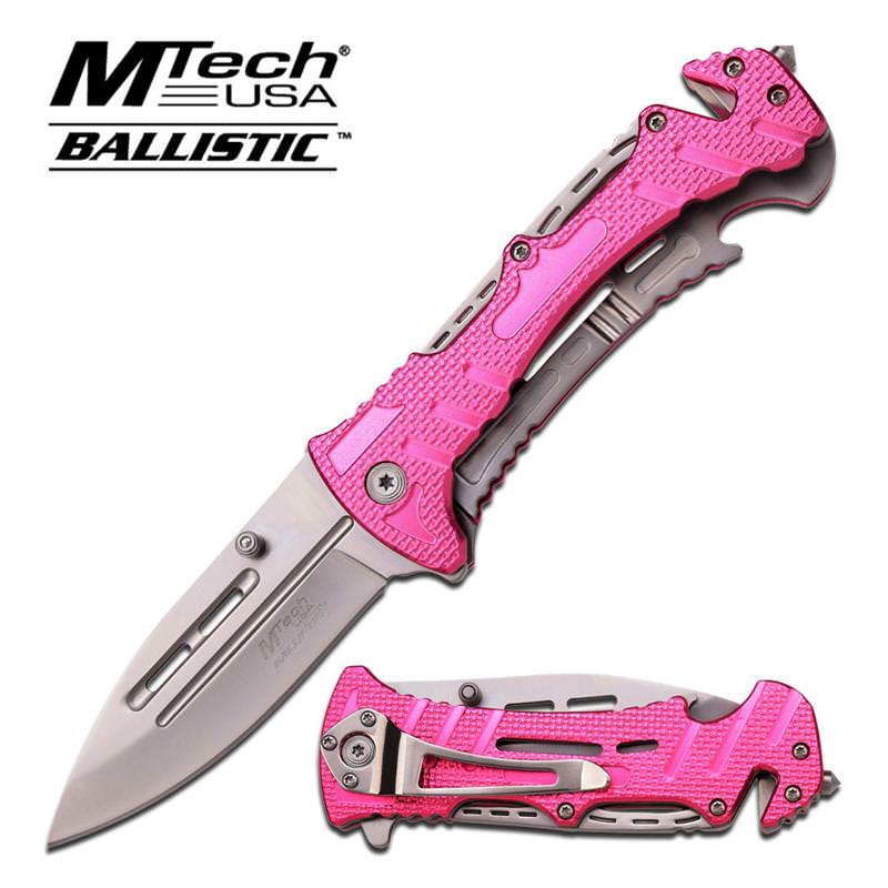 Pink Rescue Tactical Serrated Spring-Assisted Folding Knife With Cutter - Tophatter's Army Products & Self Defense Collectible Weapons - Tophatter Daily Deals